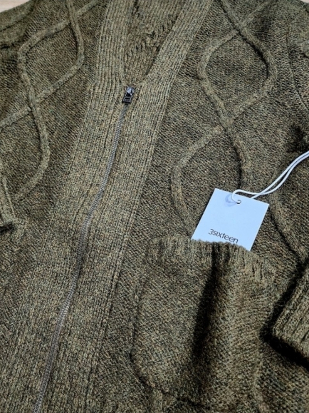 3sixteen Olive Green Cable Knit Zip Cardigan